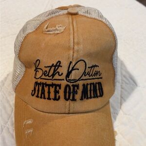 Camel and White Beth Dutton Trucker Hat